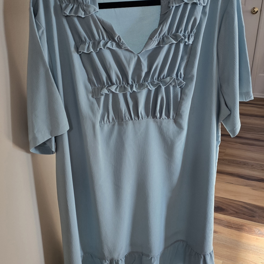 SHEIN Curve Soft Blue Ruffled Dress